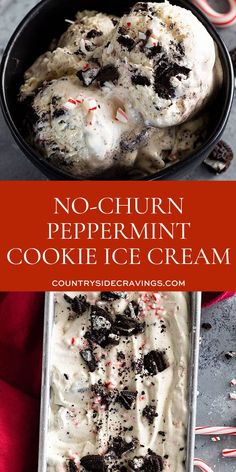 no - churn peppermint cookie ice cream in a pan