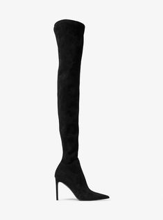 Elle Suede Boot Chic Black Knee-high Boots With Sculpted Heel, Chic Suede Knee-high Boots With Reinforced Heel, Black Suede Knee-high Boots With High Heels, Black Suede Knee-high Boots For Evening, Luxury Black Suede Knee-high Boots, Long Legs, Suede Boots, Stiletto Heels, Heel Height