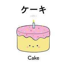 an image of a cake with candles on it and japanese characters in the back ground