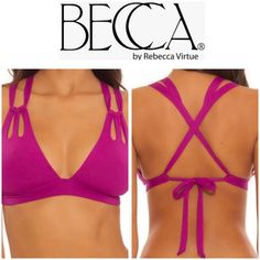 Nwot Becca Skylar Color Code Halter Bikini Top! Sleek And Shapely, This Poolside Bikini Top Features Teardrop Cutouts And Crossback Straps For Flirty Style! It Offers A Tie Closure At Back And Is Lined With Removable Soft Cups. 82% Nylon, 18% Spandex. Color: Berry Pair With Emily Tie Side Hipster Bikini Bottoms Size Medium: Https://Posh.Mk/Lbu5f5f97ib Chic Purple Swimwear For Vacation, Chic Purple Swimwear For The Beach, Purple T-back Swimwear For Vacation, Pink Strappy Tie-back Swimwear, Purple Bra-friendly Swimwear For Vacation, Pink Halter Top With Built-in Bra For Beach Season, Multicolor Stretch Swimwear T-back, Pink Halter Neck Swimwear With Built-in Bra, Pink Halter Top With Built-in Bra For Beach