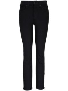 black stretch-cotton denim mid-rise belt loops classic five pockets skinny cut Sleek Slim Fit Mid-rise Bottoms, Trendy Mid-rise Jeans For Business Casual, Elegant Jeans With Standard Cut Leg For Work, Fitted Black Cropped Denim Jeans, Elegant Jeans For Workwear, High Rise Straight Fit Black Jeans, Slim Black Bottoms For Workwear, Mid-rise Elastane Pants With Five Pockets, Slim Fit Tapered Leg Jeans With Elastane