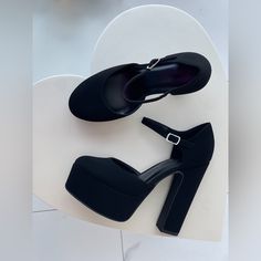 Black Closed Toe Heels 5.5 Inch Heel & 2 Inch Front Platform New In Box True To Size Black Platform Block Heels For Evening, Closed Toed Heels, Black Closed Toe Heels, Leopard Pumps, Closed Toe Heels, Christian Louboutin Heels, Black Leather Heels, Heels Black, Open Toe Sandals