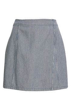 Perfect ticking stripes descend down this cotton-twill miniskirt cut in a fabulous wrap silhouette. 100% cotton Machine wash, line dry Imported Cotton Mini Skort For Workwear, Chic Striped Cotton Skirt, Cotton Skort For Workwear, Cotton Mini Skirt For Work, Spring Striped Mini Skort, Chic Striped Skort For Spring, Striped Mini Skort For Spring, Chic Striped Mini Skirt With Lining, Chic Cotton Mini Skort