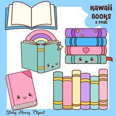 kawaia books clipart set