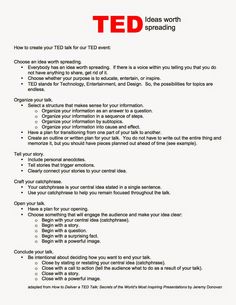 a white paper with red writing on it that says ted ideas worth spreadsheeing