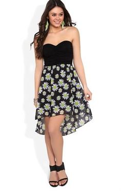 Deb Shops Strapless High Low #Dress with Daisy Print Skirt $19.74 8th Grade Graduation Dresses, Whimsical Fashion, Spring Fling, Daisy Print, Chiffon Skirt, 2014 Fashion, Outfit Goals, Print Skirt, Summer 2014