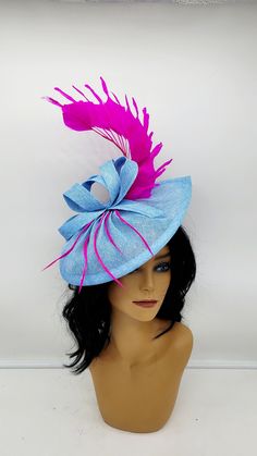 Elegant royal blue and PinkFascinator Classic style to go with a variety of outfits: bridesmaids,  cocktail party,  Kentucky Derby, Rehearsal dinner, Easter and church outfits.  Ones with hair clip and headband.  - Rare find - Lightweight  - Ready to ship - Fast Shipping - Free Shipping - Group discount available - Customize by adding different color flowers and or feathers - Headband and Hair clip  It comes in other colors see their links below: CHECK OUT MY STORE FOR OTHER STYLES & COLORS: etsy.com/shop/Hatsandpearls Find more at my website for more styles: www.hatsandpearls.com  Reach out to me if you can't find what you are looking for.  I can make cake custom orders and help you style and match your outfit  Tag and share your pictures when you wear and style our hats.  Instagram: @hat Blue Hats For Kentucky Derby Event, Blue Summer Costume Hats And Headpieces For Party, Blue Mini Hats For Royal Ascot, Blue Feathered Fascinator For Summer, Blue Feather Fascinator For Summer, Blue Mini Hats For Royal Ascot Event, Blue Feathered Summer Fascinator, Blue Hat For Royal Ascot Event, Blue Headpiece For Kentucky Derby