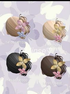 four different types of hair with flowers on them