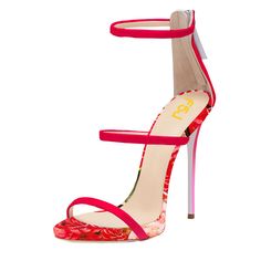 Elevate your style with these Red Stiletto Heels Open Toe Sandals. Featuring a stunning floral print and triple strap design, they blend elegance with a touch of playfulness effortlessly. Color: Red Heel Type: Stiletto heel Heel height: 4.72" / 120 mm approx Product measurements were taken using size 8. Please note that measurements may vary by size. Toe: Open toe Floral print design Triple strap design Back zipper closure Handcrafted US sizing. Fits true to size. Red Stiletto Heels, Cute Womens Shoes, Wide Sandals, Pencil Heels, Heels Strappy, Gladiator Sandals Heels, Red Stilettos, Tshirt Quilt, Heels Dress