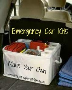 an emergency car kit in the back of a car