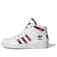 (GS) adidas Originals Hardcourt Shoes 'White Black Multi' HQ6757 Black And White High Top Adidas, Adidas High-top Basketball Shoes, Adidas Shoes High Tops, Adidas Black High-top Sneakers For Streetwear, Casual Adidas High-top Sneakers With Cushioned Footbed, Adidas High-top Basketball Shoes For Streetwear, Chic Sneakers, Shorts Women, Denim Shorts Women