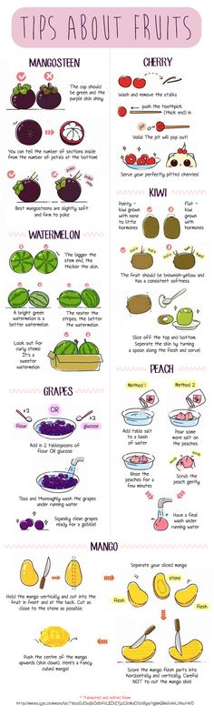 an info sheet with different types of fruits and vegetables on it, including the words tips about