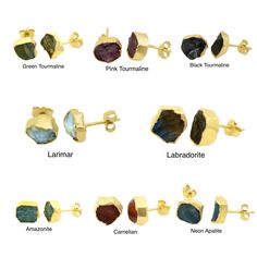 Raw Birthstone Electroplated Stud Earrings, Gold Plated over Silver Gemstone Stud Earrings, Healing Crystal Rough Gemstone Studs Chain Bracelet Diy, Stud Earrings Gold, Gemstone Cabochons, Gemstone Stud Earrings, Earrings Metal, Gemstone Studs, Rough Gemstone, Raw Gemstones, Raw Stone