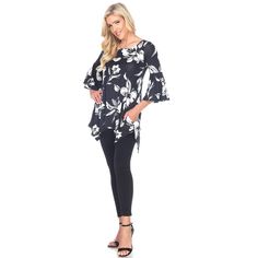 Add the right touch to your outfit with this elegant top tunic by White Mark. Features a glimmering v-neckline embellishment, short sleeves, and a shark bite hem. The tunic top is made from super soft and stretchy fabric that is nice and glides to your skin when you wear them. Pairs perfectly with leggings or jeans. Floral Print Stretch Tops For Work, Stretch Floral Print Tops For Work, Elegant Fitted Tunic Top, Chic Floral Print Tunic Top, Chic Floral Print Top With 3/4 Sleeves, Elegant Floral Print Tunic Blouse, Black Tunic Top For Spring, Elegant Floral Tunic Blouse, Chic Printed Tunic Tops