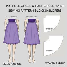 Full Circle Skirt Sewing Pattern Block & Half Circle Skirt Sewing Pattern Blocks | Sizes XXS-6XL  Are you a self-taught sewer or a professional fashion designer? Fashion student or graduate, crafter, seamstress, tailor, or pattern maker? Do you create patterns for fun or professional? Then this is for you! It is a Women's Printable Pdf Sewing Patterns Block (Sloper) for WOVEN fabrics It is a TOOL (Basic Template), to work with and develop into a variety of garments. You can manipulate them to create your own unique designs or use the patterns as they are and add seams only. SEWING TUTORIAL & SEAM ALLOWANCES NOT INCLUDED. You need basic knowledge of sewing clothes. SIZES: XXS-6XL (Check the size chart in the photos for details). FORMAT Digital files. Instant Download. *No paper pattern will Circle Skirt Sewing Pattern, Half Circle Skirt, Circle Skirt Pattern, Clothes Sizes, Skirt Sewing Pattern, Fashion Student, Pattern Maker, Skirt Sewing, Basic Knowledge