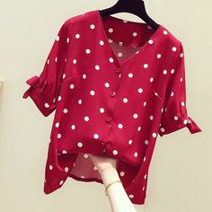 Description: Look great, feel wonderful and sophisticated, wearing this women's fashion premium top quality 3/4 length sleeves stylish designer polka dots blouse. It is well designed for durable wear, and for you to enjoy it for many years. It looks great as a beautiful and gorgeous blouse, and also as an excellent choice of an inner shirt to wear with a blazer, or with a semi-formal business casual suit. And also, versatile for varieties of outfits to wear and enjoy!Details: DDJ Women's Fashion Polka Dot Blouse Outfit, Polka Dots Blouse, Business Casual Suit, Blouses Vintage, Chiffon Shirt Blouse, Chiffon Tops Blouses, Lantern Sleeved Blouses, Gorgeous Blouses, Moda Plus