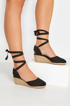 Shop Black Lace Up Espadrille Wedges In Wide E Fit & Extra Wide EEE Fit at Yours Clothing. Discover wide fit shoes in E and EEE fit. Lace Up Espadrille Wedges, Wide Fit Sandals, Lace Up Espadrilles, High Wedges, Wide Fit Shoes, Black Shoes Women, Walk This Way, Wedge Espadrille, Espadrilles Wedges