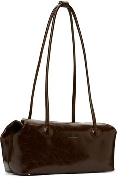 Marge Sherwood Brown Boat Tote Marge Sherwood Classic Leather Tote Baguette Bag, Classic Tote Baguette Bag With Dust Bag, Classic Baguette Bag With Dust Bag For Daily Use, Brown Evening Bag With Rolled Handles, Classic Tote Baguette Bag For Shopping, Classic Baguette Tote Bag For Shopping, Classic Tote Bag For Shopping, Designer Rectangular Bag With Rolled Handles, Classic Handheld Bucket Bag For Formal Occasions