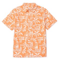 Whether He Needs A Wardrobe Update Or A Vacay-Ready Style, He’s Covered With This Camp Shirt From 365 Kids From Garanimals. This Cotton-Blend Resort Shirt For Boys Features A Short-Sleeve Silhouette With Allover Prints For A Cool And Handsome Look. Pair This Shirt With His Garanimals Shorts Or Jeans, He Can Also Wear It Solo Or Unbuttoned And Layered Over His Go-To Graphic Tee! Playful Orange Beach Top, Orange Cotton Camp Shirt For Summer, Summer Orange Cotton Camp Shirt, Orange Cotton Top With Camp Collar, Orange Relaxed Fit Cotton Camp Shirt, Printed White Cotton Camp Shirt, White Printed Cotton Camp Shirt, Casual Orange Cotton Camp Shirt, Orange Cotton Camp Shirt For Vacation