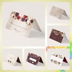 an assortment of wedding cards with flowers on them