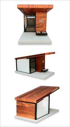 three different views of a small wooden structure