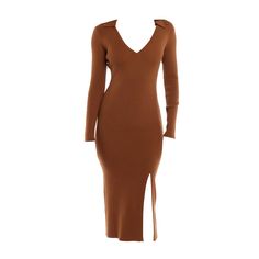 This easy-to-wear long sleeve midi dress features a deep v-neck, collar, soft ribbed fabric, figure-hugging fit and a side slit. All lblc the label fabrications are cruelty-free and vegan-friendly. Fabric: 50% Viscose, 28% Polyester, 22% Nylon Care: Hand wash in cold. Do not bleach. Line dry. Iron low heat. Stocking Fillers For Him, Vegan Clothing, Stocking Fillers For Her, Rust Dress, Street Design, Sleeve Midi Dress, Long Sleeve Midi, Long Sleeve Midi Dress, Independent Designers Fashion