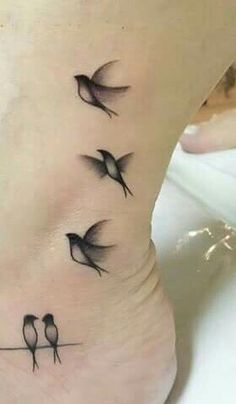 three birds on a wire tattoo on the ankle