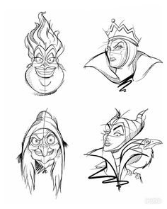 the sketches for disney's character heads