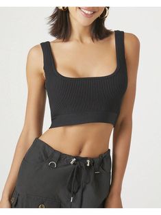 A sweater-knit tank top featuring a square-cut neckline and back, shoulder straps, ribbed construction, and cropped hem.Sweater-Knit Cropped Tank Top Black     Plain    Women Clothing, size features are:Bust: ,Length: ,Sleeve Length: Black Plain, Hem Sweater, Small Sweater, Forever 21 Sweater, Knit Tops, Forever21 Tops, Back Shoulder, Knit Tank, Square Cut