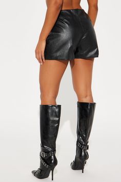 Available In Black. Faux Leather Skort Wrap Detail Buckle Detail Short Back Low Stretch Imported | It's A Wrap Faux Leather Skort in Black size XS by Fashion Nova Black Faux Leather Shorts For Fall, Fall Black Faux Leather Shorts, Leather Skort, Jeans Jumpsuit, Matching Dresses, Black Faux Leather, Dresses For Sale, Black Fashion, Fashion Nova