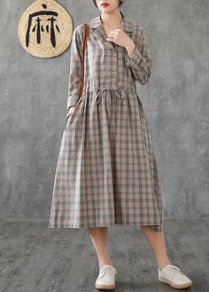 Women Notched drawstring linen cotton Tunics Fashion Ideas green plaid – SooLinen Cotton Dress Summer Casual, Tunik Linen, Green Plaid Dress, Loose Dresses, Organic Cotton Fabric, Dress Gift, Loose Dress, Green Plaid, Plaid Dress