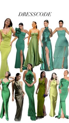 many different types of dresses are shown in this image with the words dress code on it