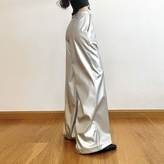 Embrace an edgy, punk aesthetic with our Silver Leather Punk Wide Leg Pants. These bold, baggy pants feature multiple convenient pockets and chic belt loops, crafted from luxurious silver PU leather. Perfect for making a statement, they are ideal for creating stylish punk or rock-inspired outfits that exude confidence and attitude. Wide leg design for an edgy, baggy fit Multiple convenient pockets for practicality Chic belt loops for added style Crafted from luxurious silver PU leather Perfect f Rock Inspired Outfits, Wide Leg Pants Summer, Punk Aesthetic, High Waist Wide Leg Pants, Pants Summer, Jeans Cargo, Maxi Robes, Pantalon Large, Matches Fashion