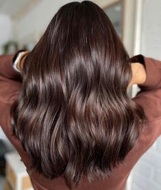 Mocha hair color is perfect for transitioning into fall or deepening your locks. We predict you will be just as addicted to this hair color as a cup of coffee. Click the article link for more photos and inspiration like this // #darkmochabrownhaircolor #mochabrownhair #mochabrownhaircolor #mochachocolatebrownhaircolor #mochadarkchocolatebrownhair #mochahair #mochahaircolor Joico Chocolate Brown Formula, Warm Rich Chocolate Brown Hair, Warm Chocolate Hair Color, Joico Lumishine Formulas, Good Hair Colors For Pale Skin, Rich Warm Brown Hair, Before And After Hair Color, Mocha Brown Hair Color, Mocha Brown Hair