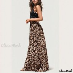 Olivia Mark - Leopard Print High-Waist Maxi Skirt with Full Hemline High Waist Fitted Maxi Skirt For Vacation, Fitted High Waist Maxi Skirt For Vacation, Fitted Maxi Bottoms For Day Out, Fitted Maxi Skirt With Wide Waistband For Spring, Fitted High Waist Maxi Skirt With Elastic Waistband, Casual Maxi Skirt For Party With Elastic Waistband, Casual Party Maxi Skirt With Elastic Waistband, Casual Full-length Maxi Skirt For Parties, Fitted Skirt For Beach In Fall