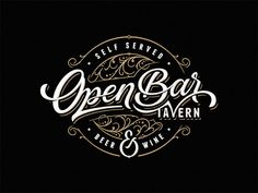 the open bar tavern logo is shown in black and gold, with white lettering on it