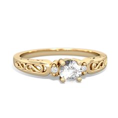 Elegant and exquisite, with an antique feel, this 14K Yellow Gold {shape} white topaz filligree ring is a classy choice for a classy woman. The filligree style was very popular in France from the 17th Century to the late 19th Century and here is a perfect example of why- the band on this ring is stunning, with a beautiful lacey, antique look. Elegant Rose Cut Diamond Birthstone Ring, Elegant Topaz Ring With Rose Cut Diamonds For Promise, Elegant Rose Cut Diamond Birthstone Promise Ring, Elegant Birthstone Ring With Rose Cut Diamonds For Promise, Elegant White Filigree Ring With Prong Setting, Elegant Filigree Ring With Center Stone For Promise, Elegant Filigree Diamond Ring, Elegant White Filigree Ring With Rose Cut Diamonds, Timeless Diamond Ring With Intricate Design As Gift