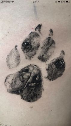 a dog's paw print is shown on the back of a person's stomach