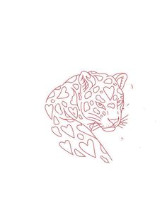 a drawing of a leopard head with hearts on it's chest and the tail