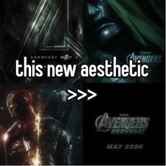 the avengers movie poster is shown in three different colors and font, as well as an image