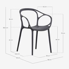 an image of a chair with measurements for the seat and back side, in black