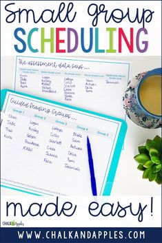 a small group schedule is shown with the words made easy and a cup of coffee