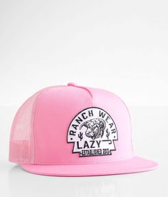 a pink trucker hat with the word ranch week printed on it and a white background