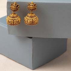 Elephant Classic Antique Jhumka Earrings 5 Gms Gold Earrings, Jhumka Design Gold Latest, Jhumki Earrings Gold Indian Weddings, Gold Jhumki Indian Jewelry, Earrings With Price, Antique Jhumka, Gold Jhumka, Jhumka Designs, Model Blouse