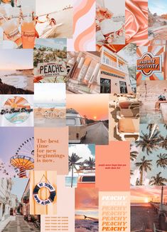 a collage of different images with the words peace on them and an image of palm trees