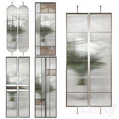 four different glass doors with plants in them