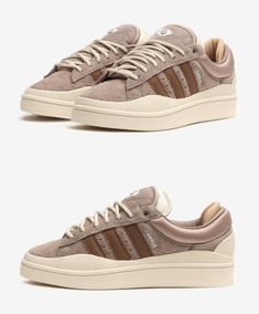 Bad Bunny Shoes Outfit, Adidas Campus Brown, Zapatos Bad Bunny, Adidas Forum Bad Bunny, Bad Bunni Adidas, Bunny Shoes, Kd Sneakers, Tennis Shoes Outfit, Adidas Shoes Women