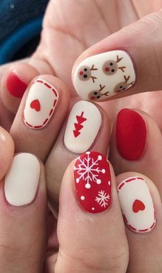 Nail Noel, Nail Christmas, Christmas Nail Art Easy, Unghie Nail Art, Christmas Nails Easy