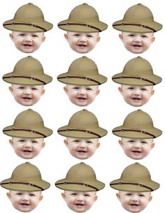 many different pictures of a baby wearing a hat and making faces with their eyes closed