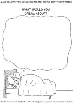 a cartoon drawing of a person sleeping on a bed with the caption what would you dream about?